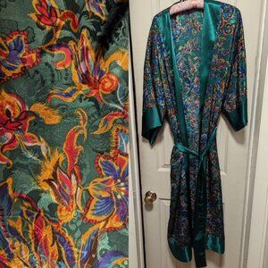 1990s Victoria's Secret Gold Label Robe Womens M/L Emerald Floral